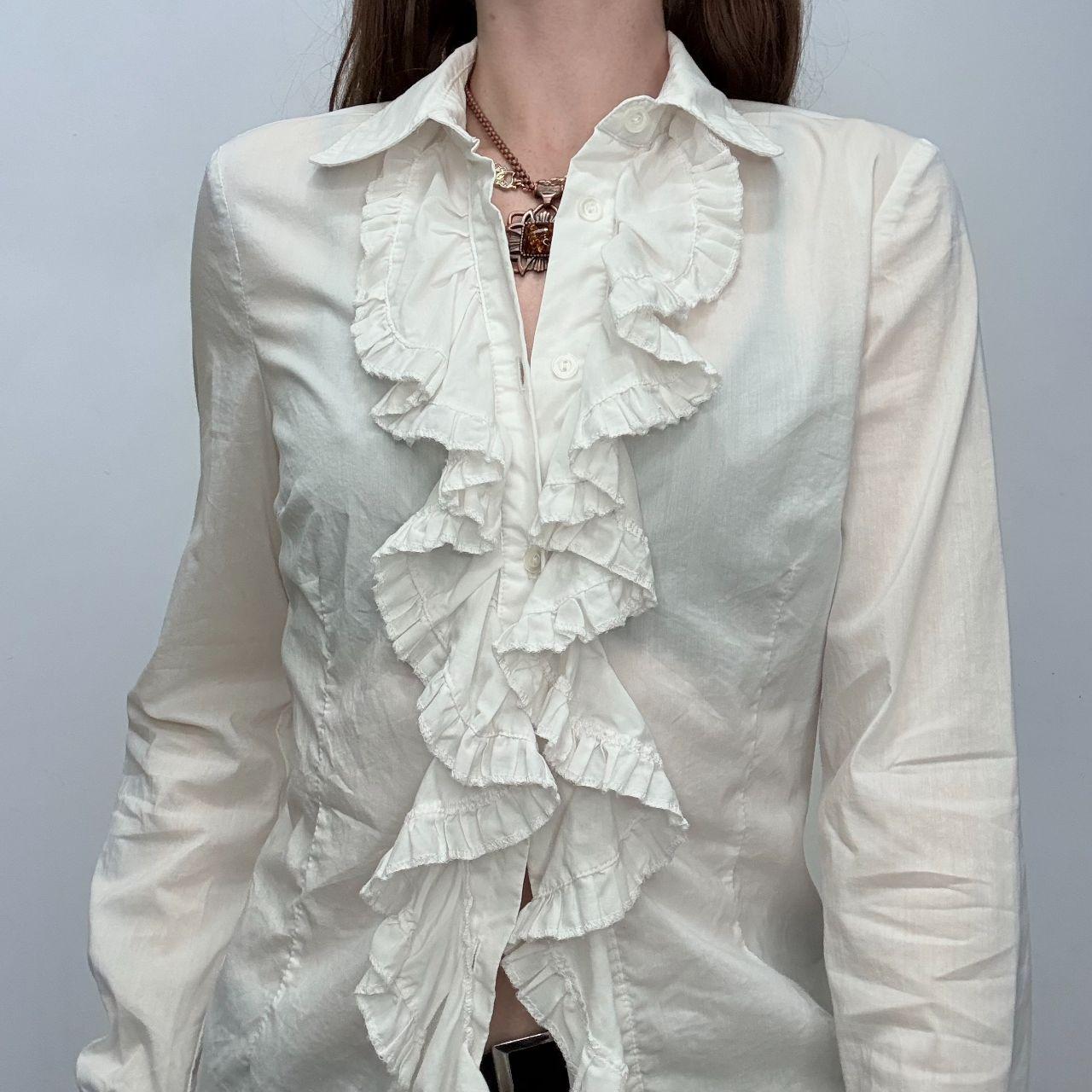 White cotton ruffle regency shirt