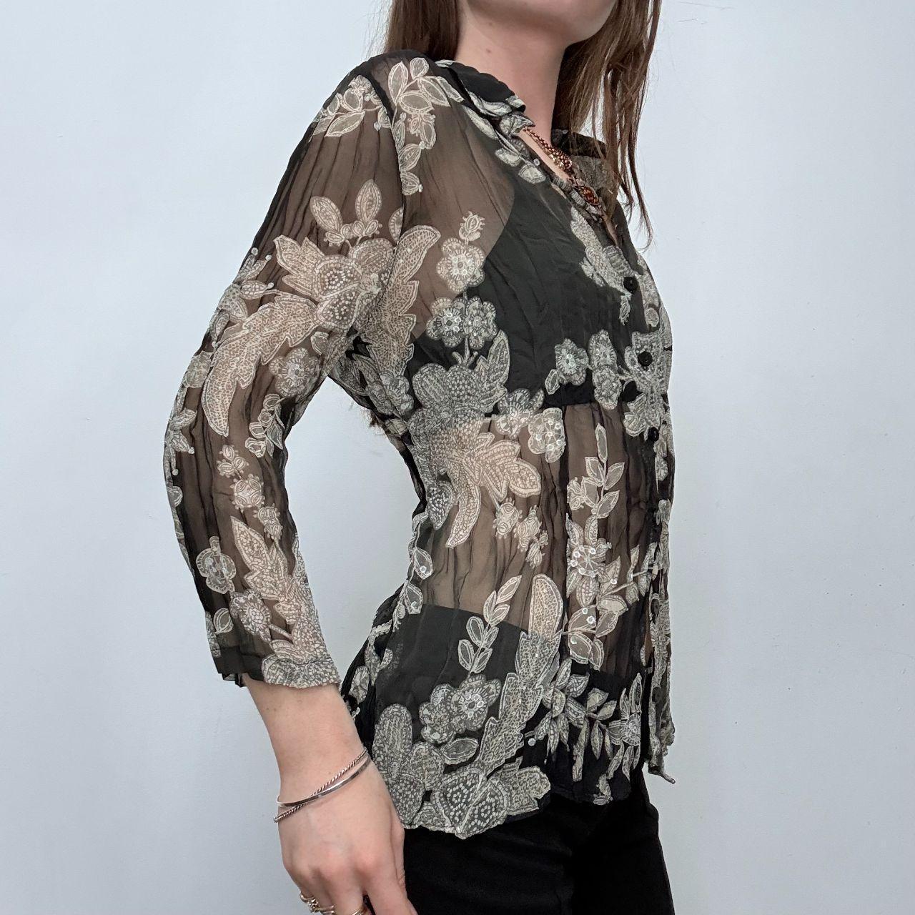 Sheer crinkle floral paisley shirt