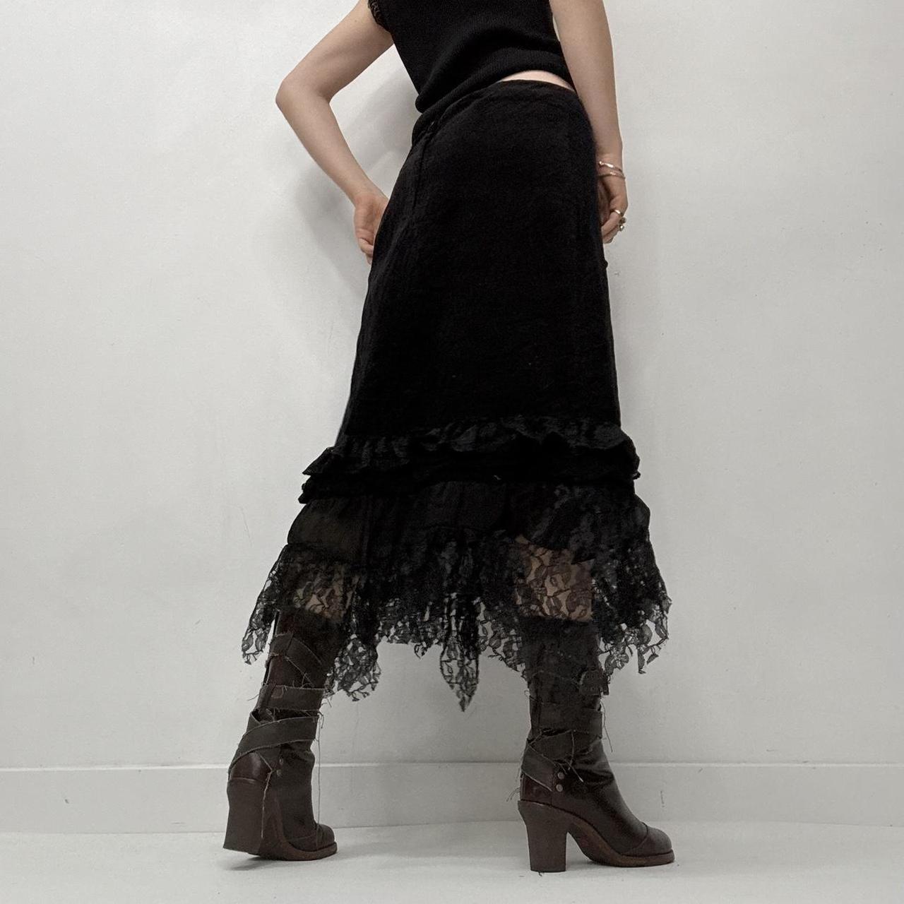 Black lace hem sheer gothic midi skirt