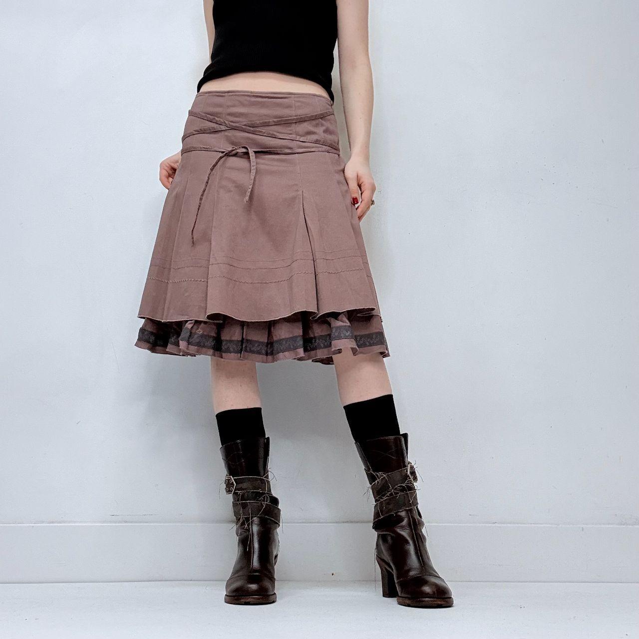 Layered tan wrap around tie up skirt
