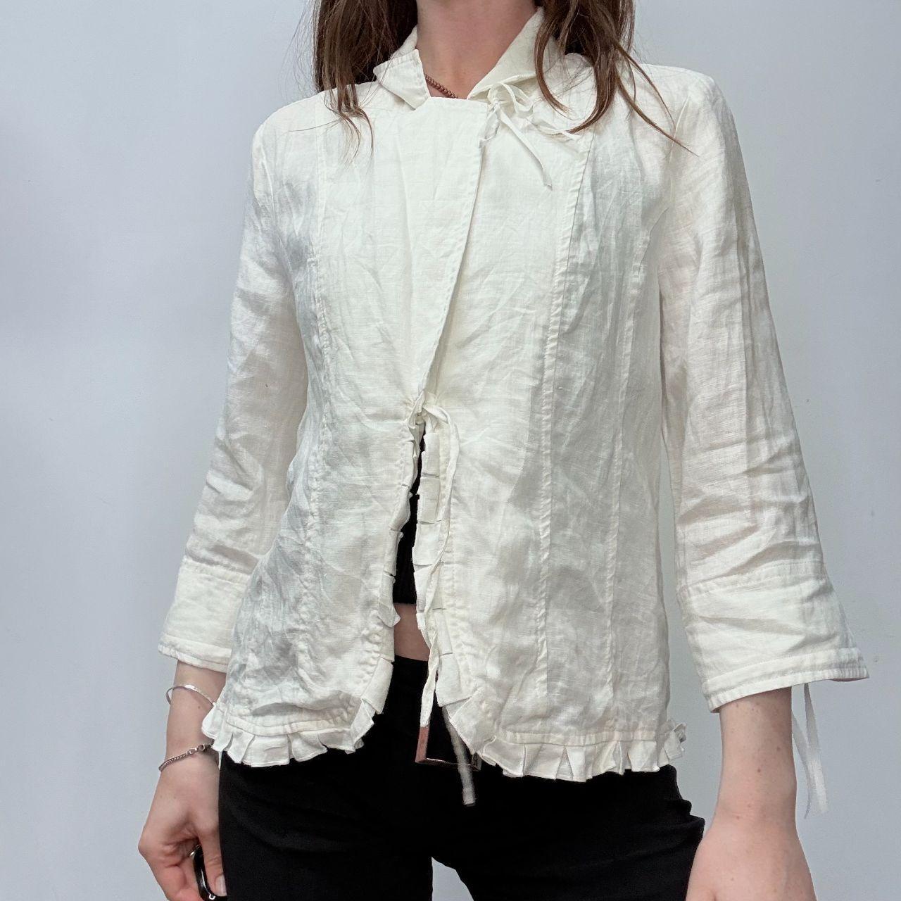 White linen asymmetric coquette jacket