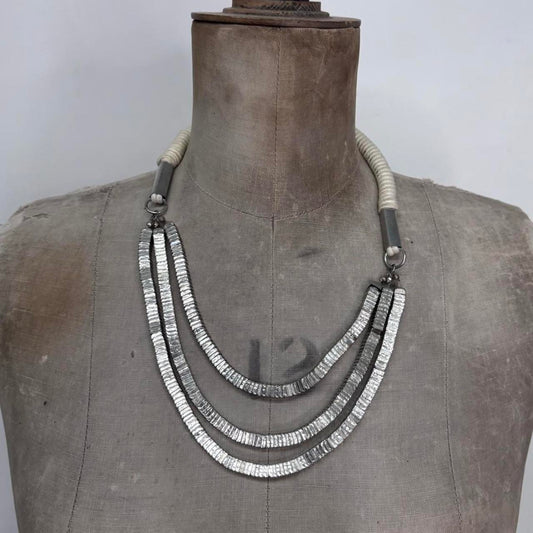 Silver metal chunky layered necklace