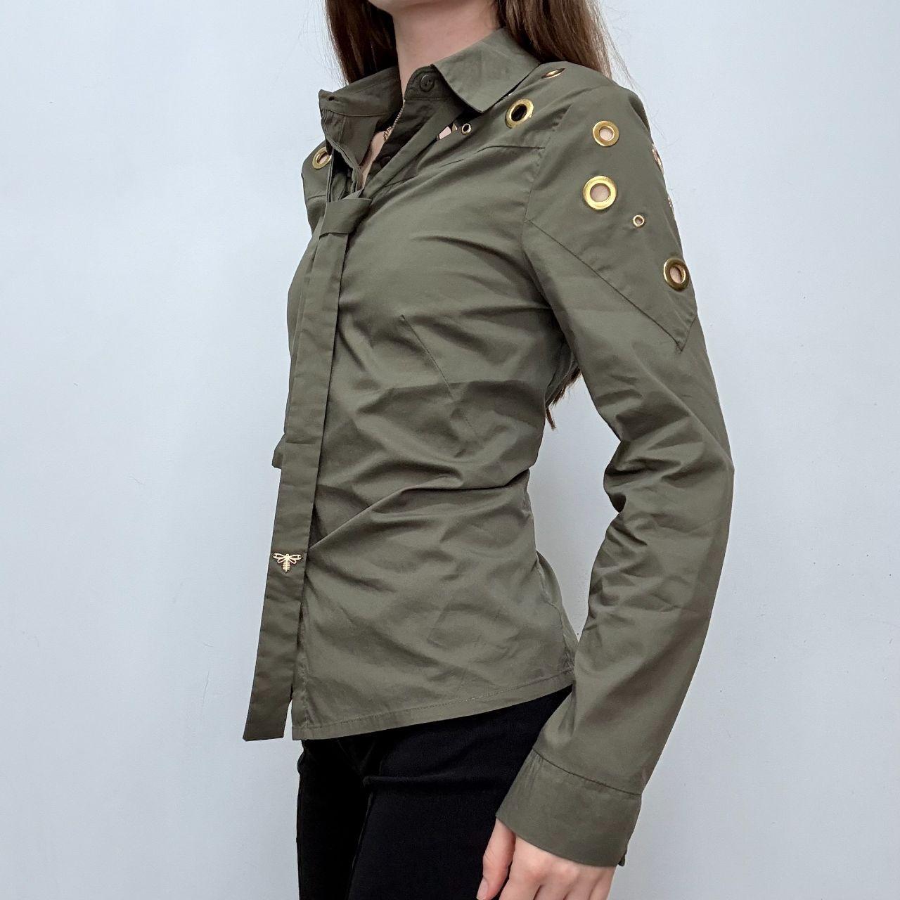 Khaki fitted eyelet cut out shirt