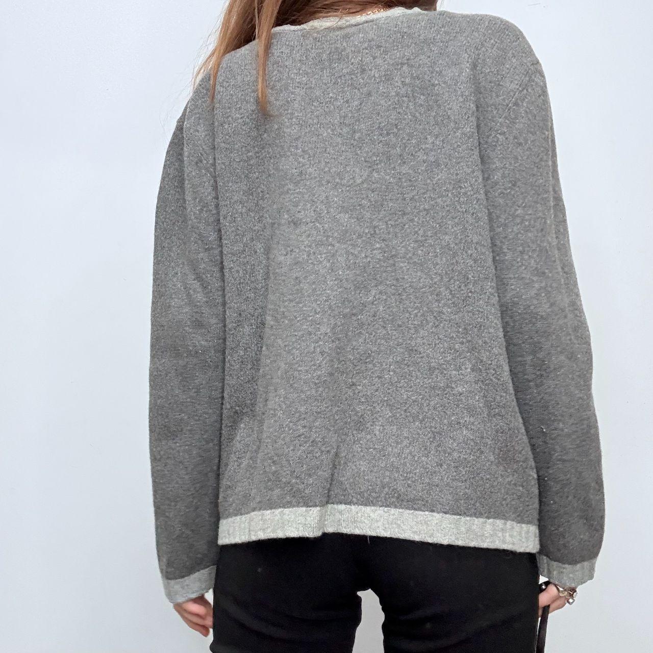 Grey wool slouchy crew neck cardigan