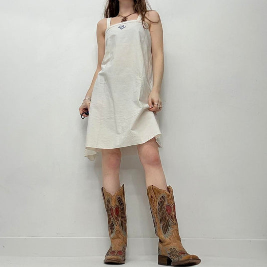 White linen embroidered midi dress