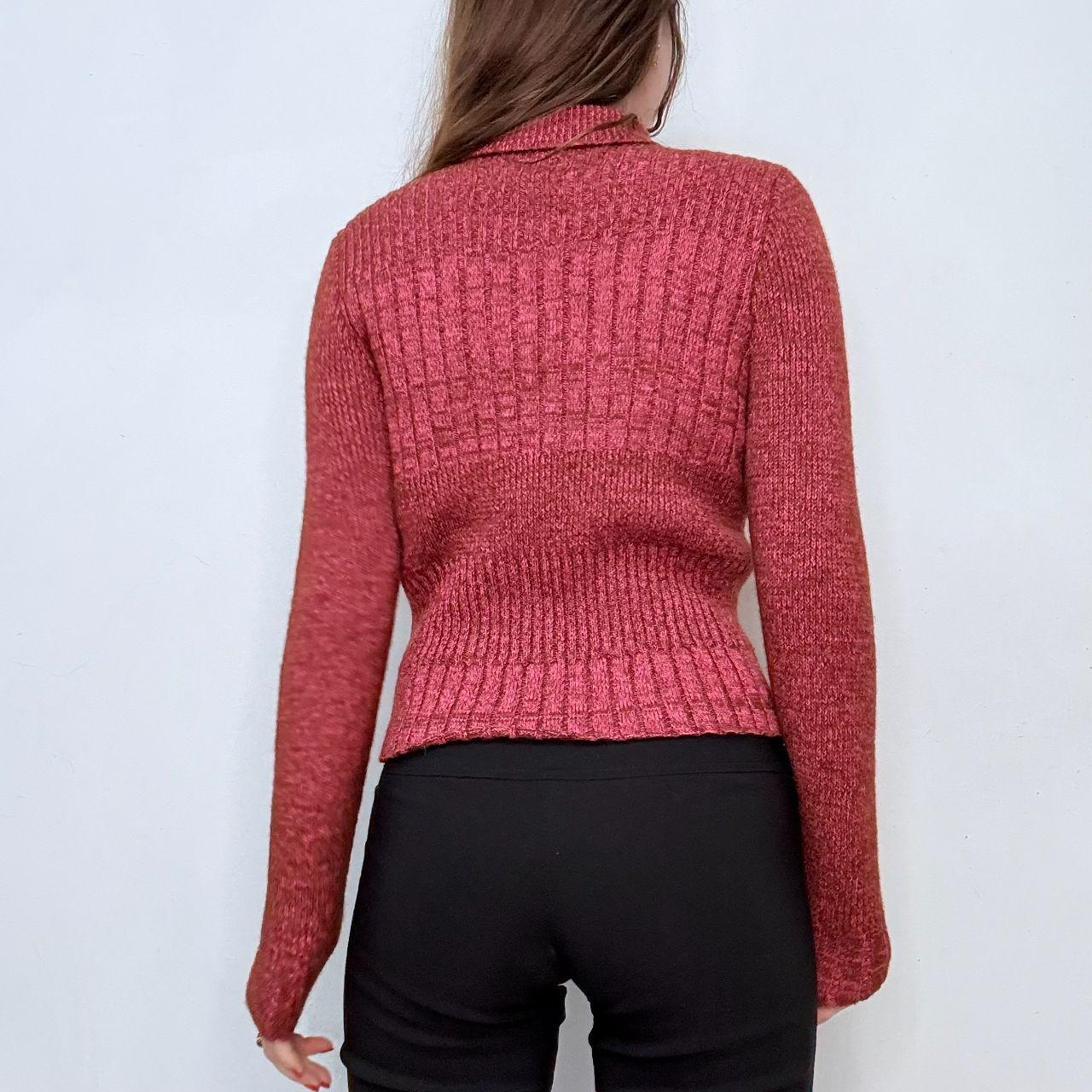 Ribbed brown pink knitted chunky jumper