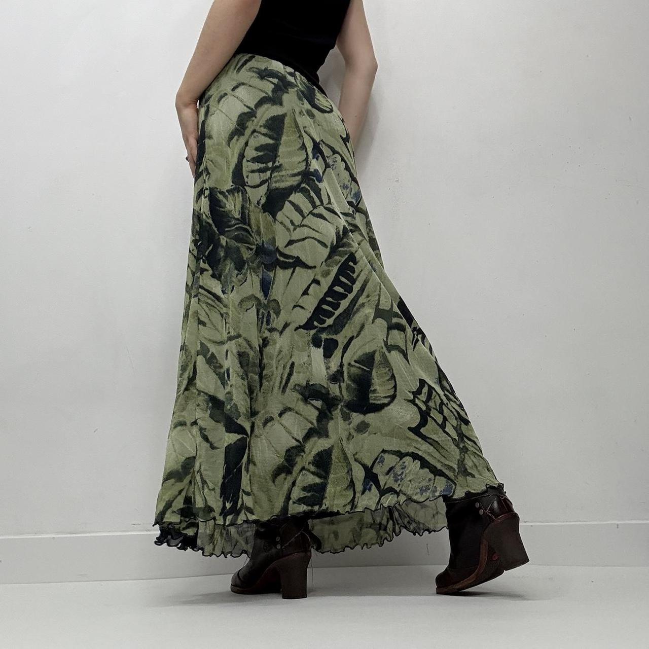 Graphic printed green maxi skirt
