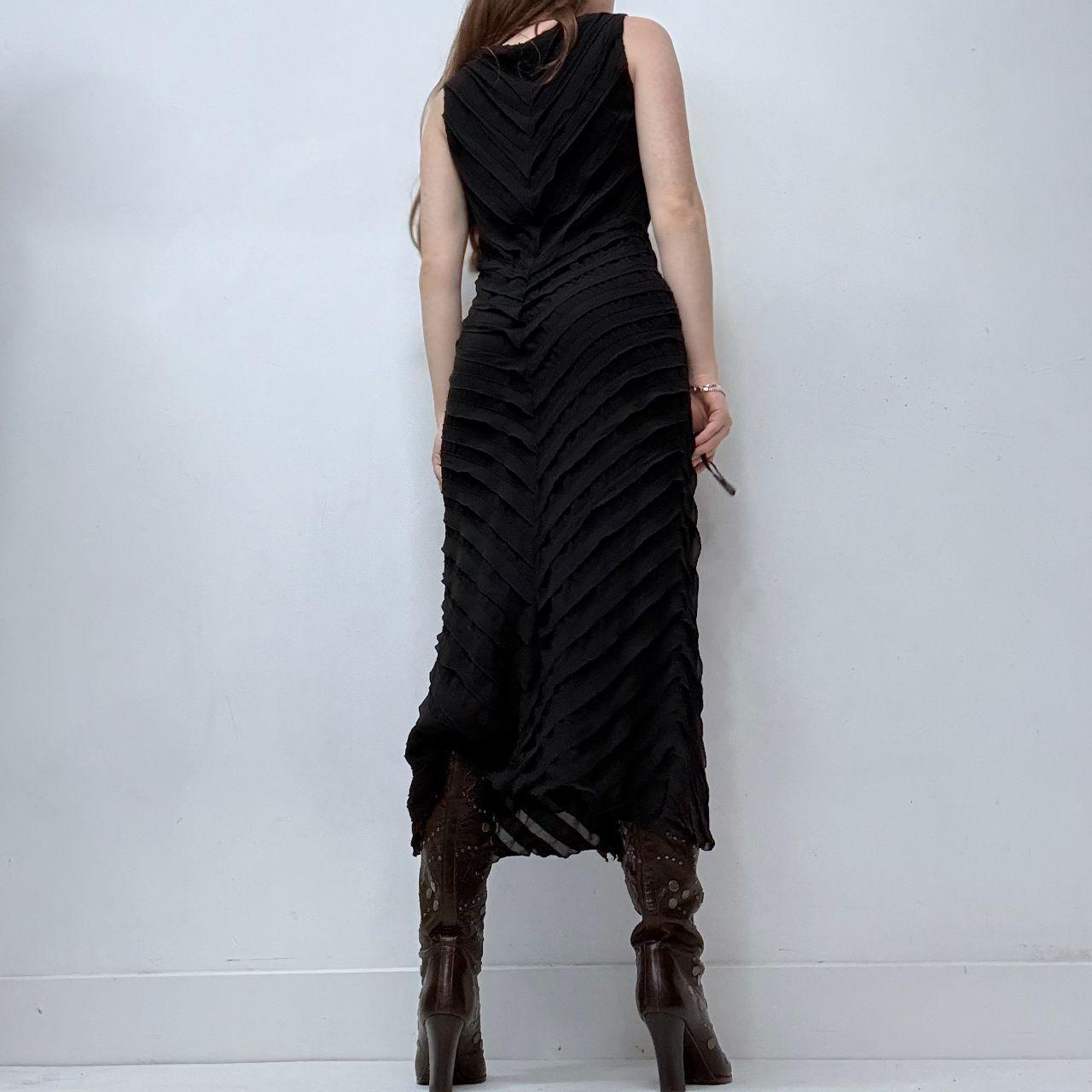 Black distressed pleated ruffle dress