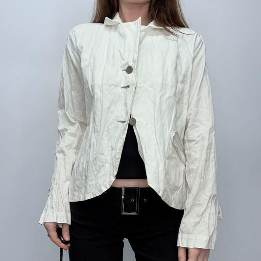 White crinkle flared jacket