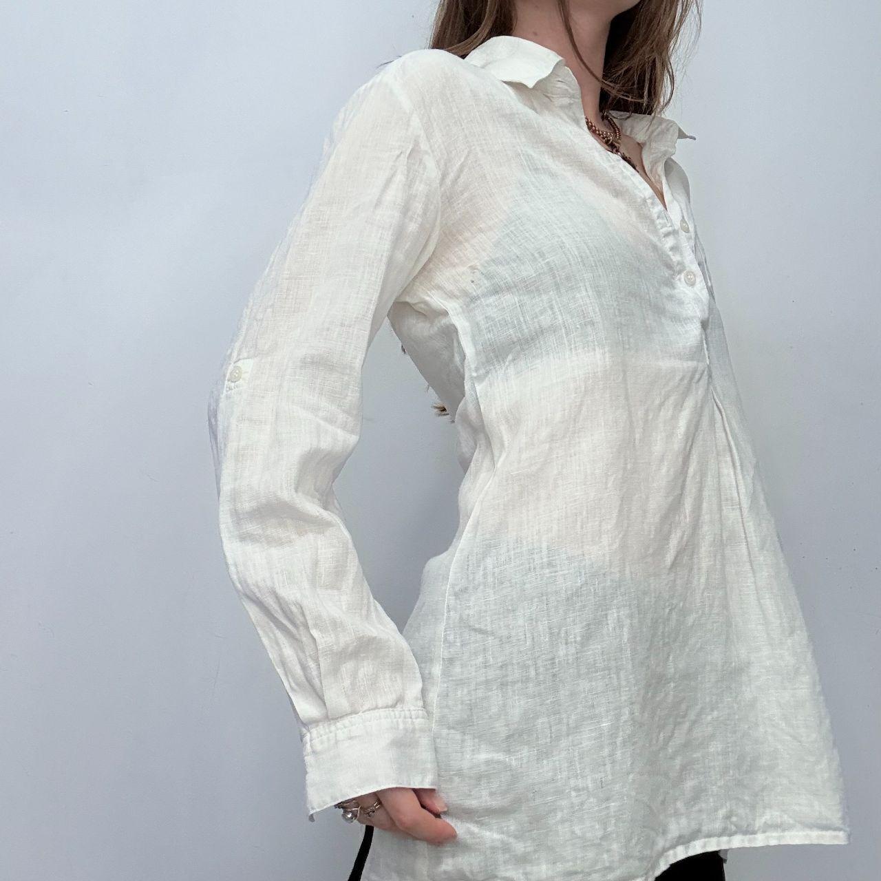 White linen french 1/4 button shirt