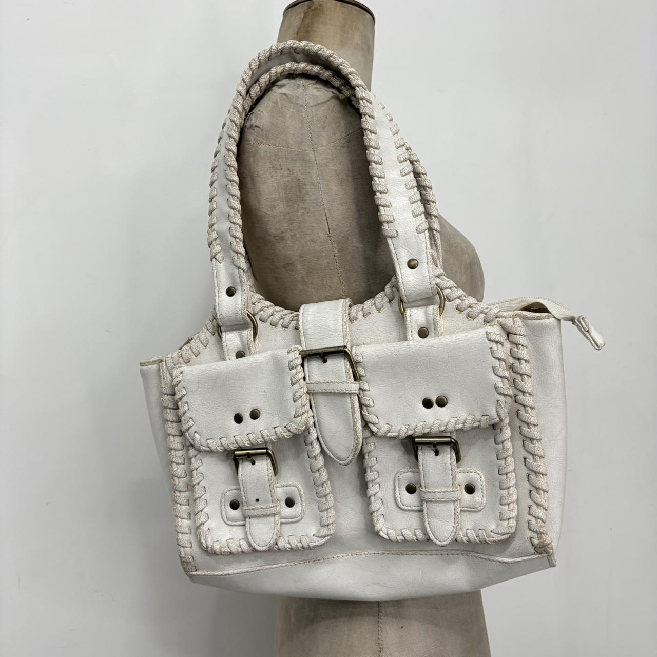 White chunky stitch leather bag