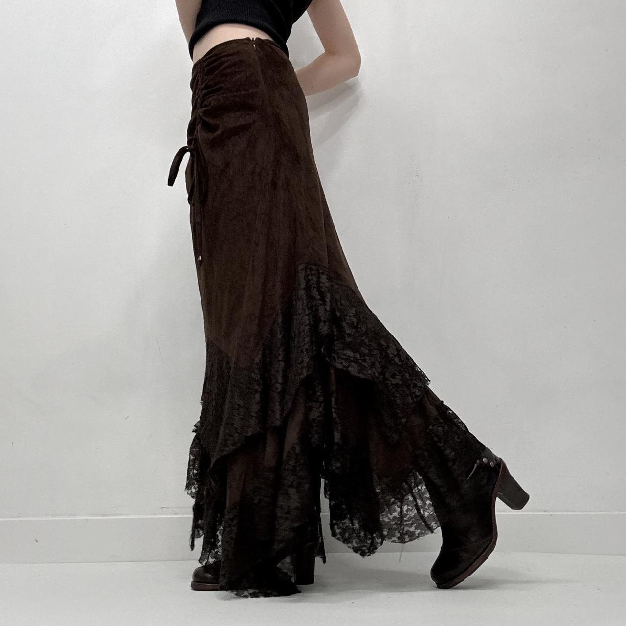 Brown lace ruffle grunge skirt