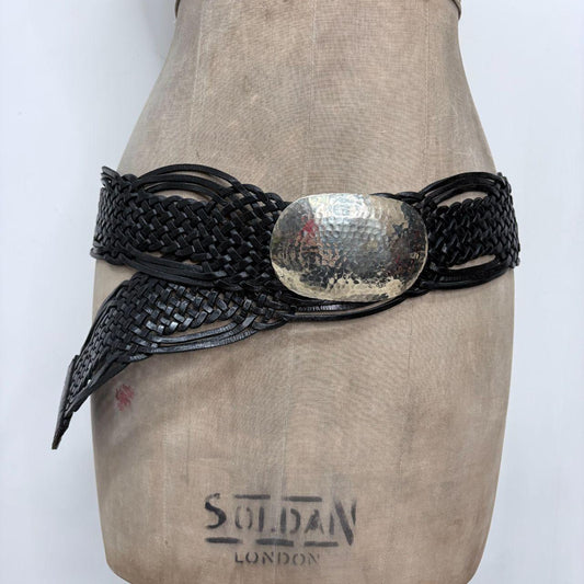 Black woven leather boho belt