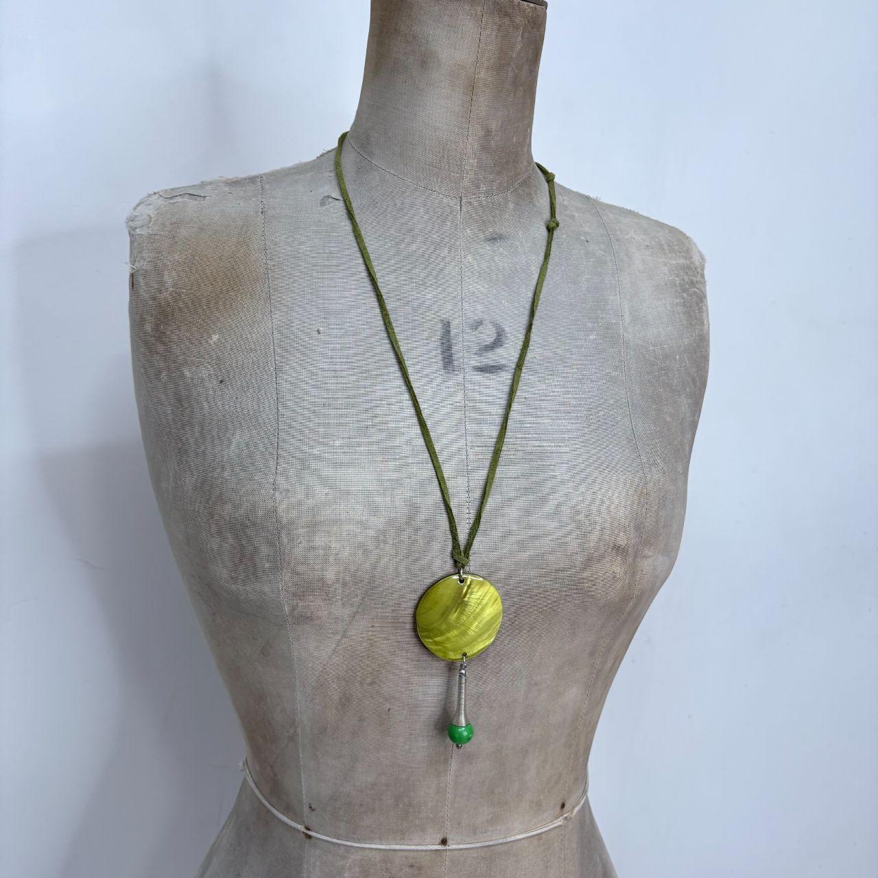 Green suede shell necklace