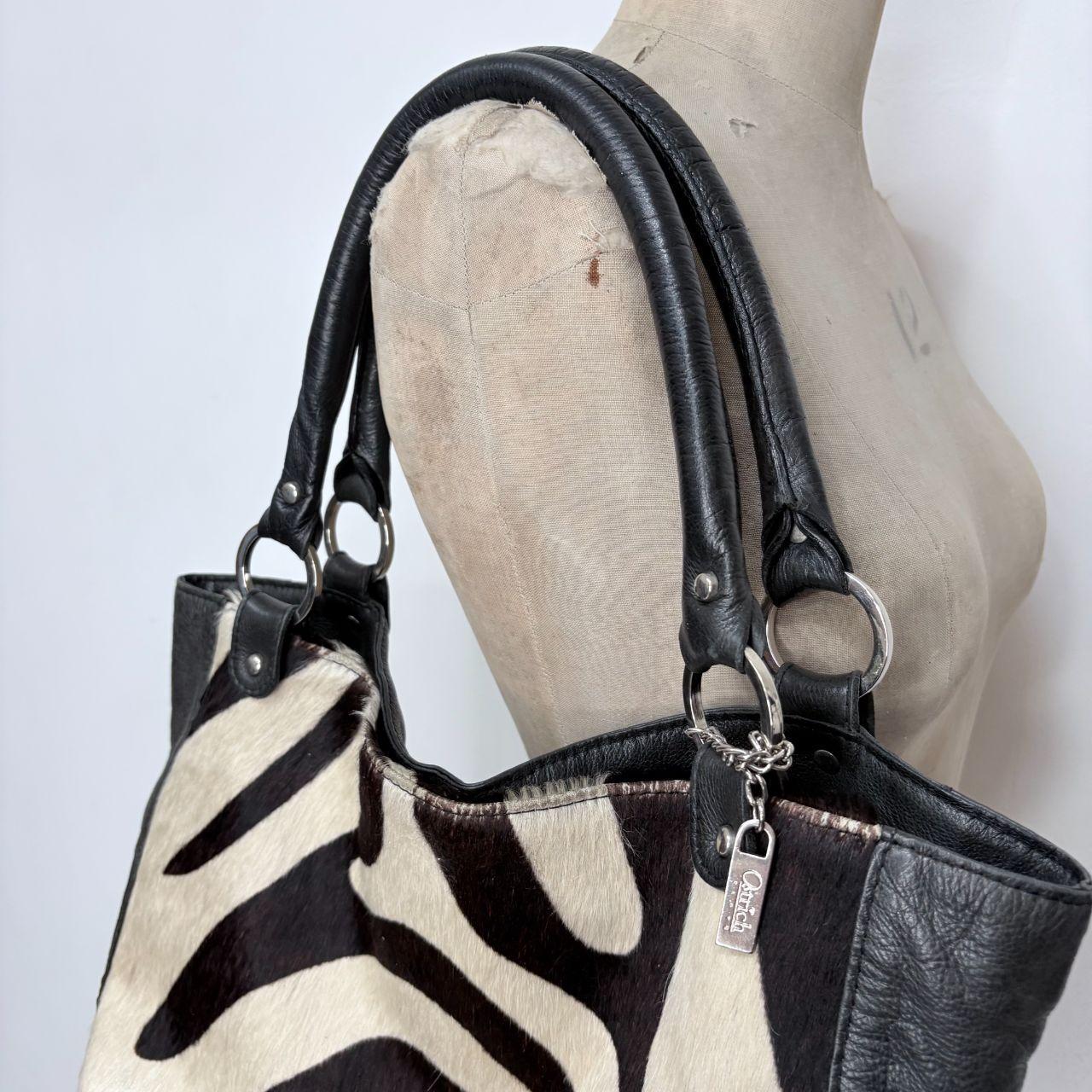 Cowhide pony zebra shoulder bag