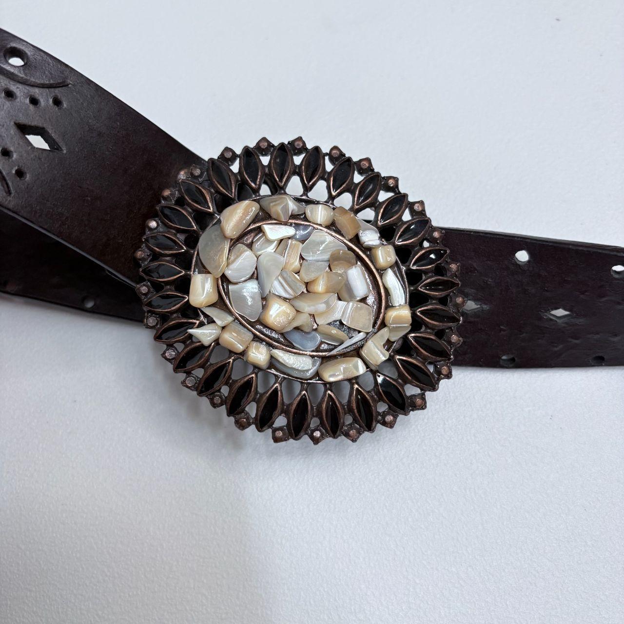 Brown leather embossed boho western belt