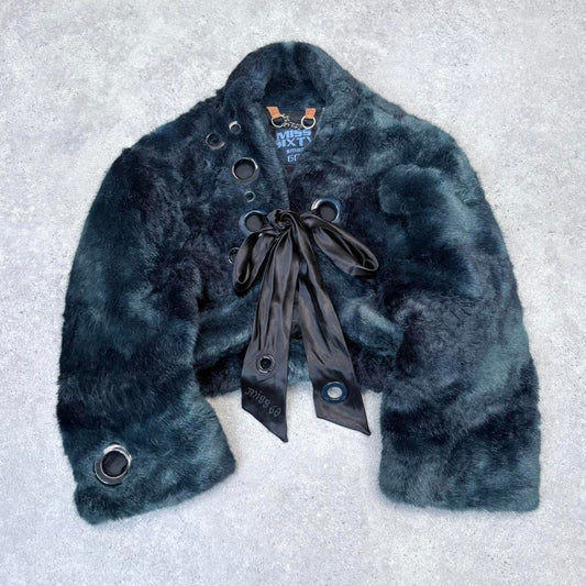 Miss Sixty blue fur cropped eyelet jacket