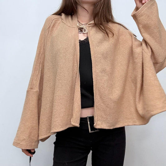 Tan wool knit batwing hoodie