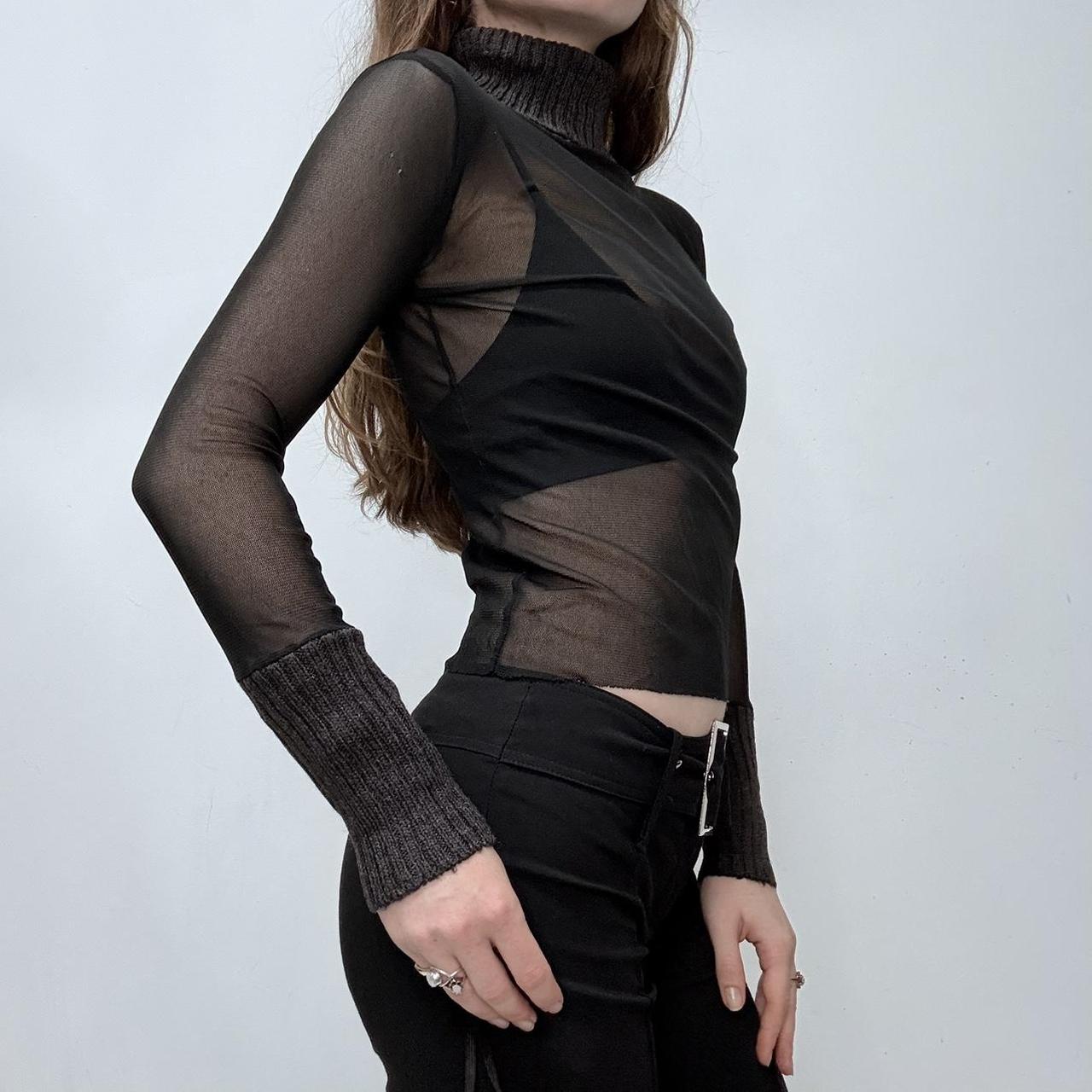Sheer black mesh chunky ribbed top