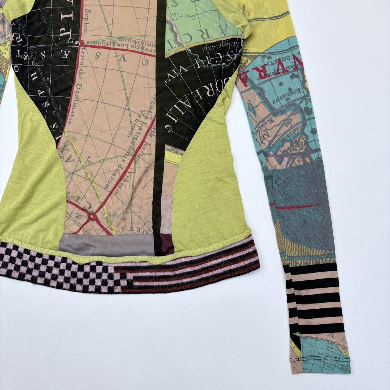 Sheer graphic long sleeve patchwork top