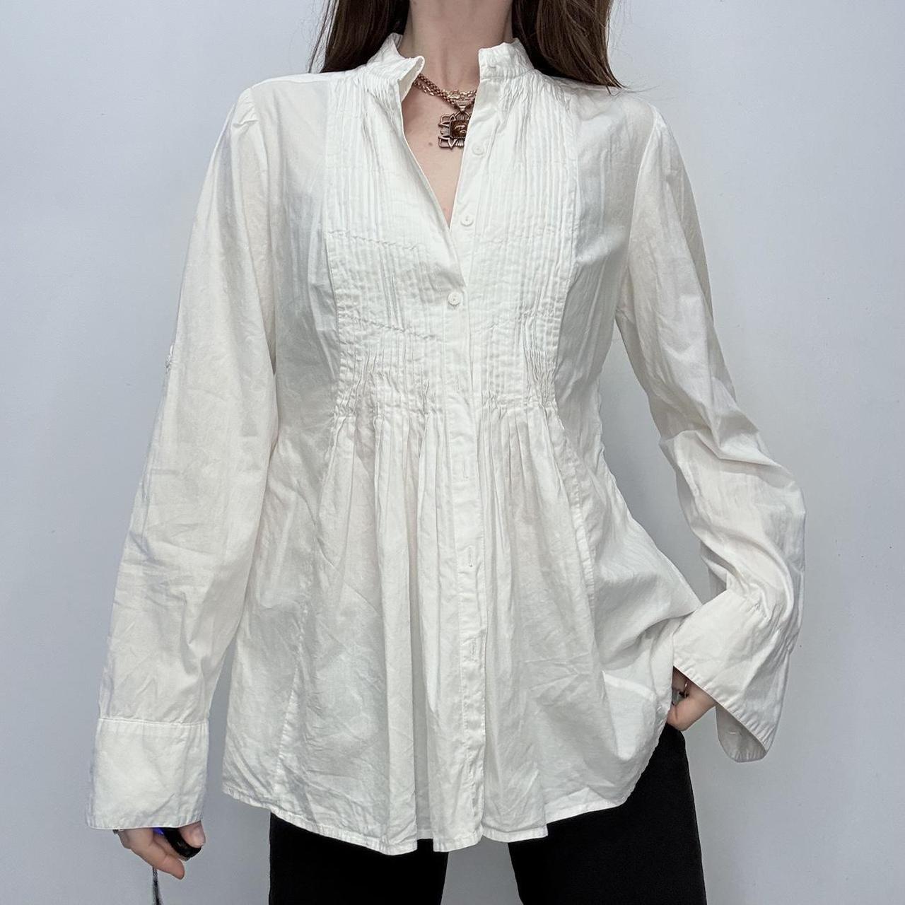 White cotton pleated flared shirt