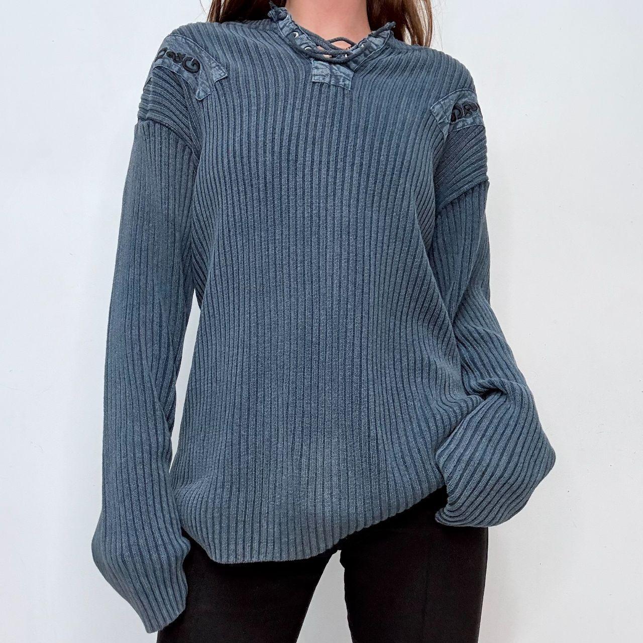 Distressed chunky rib knit jumper