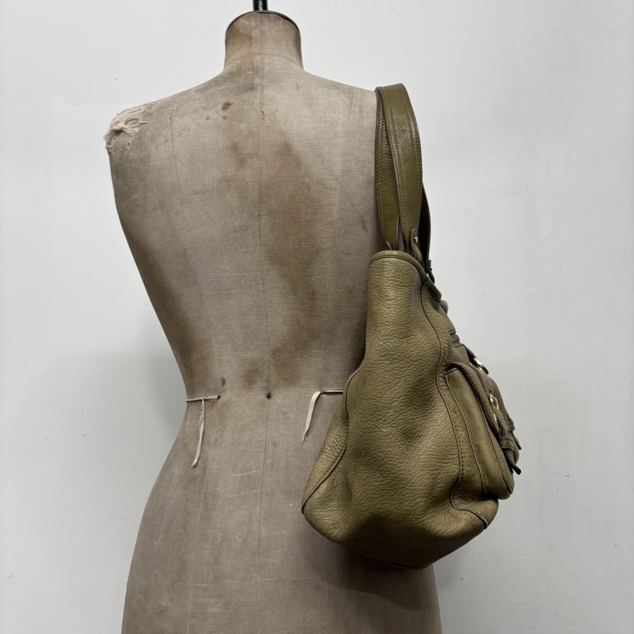 Khaki leather slouchy shoulder bag