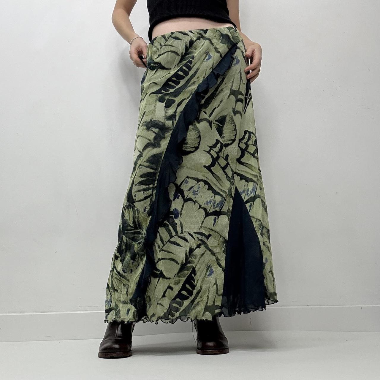 Graphic printed green maxi skirt