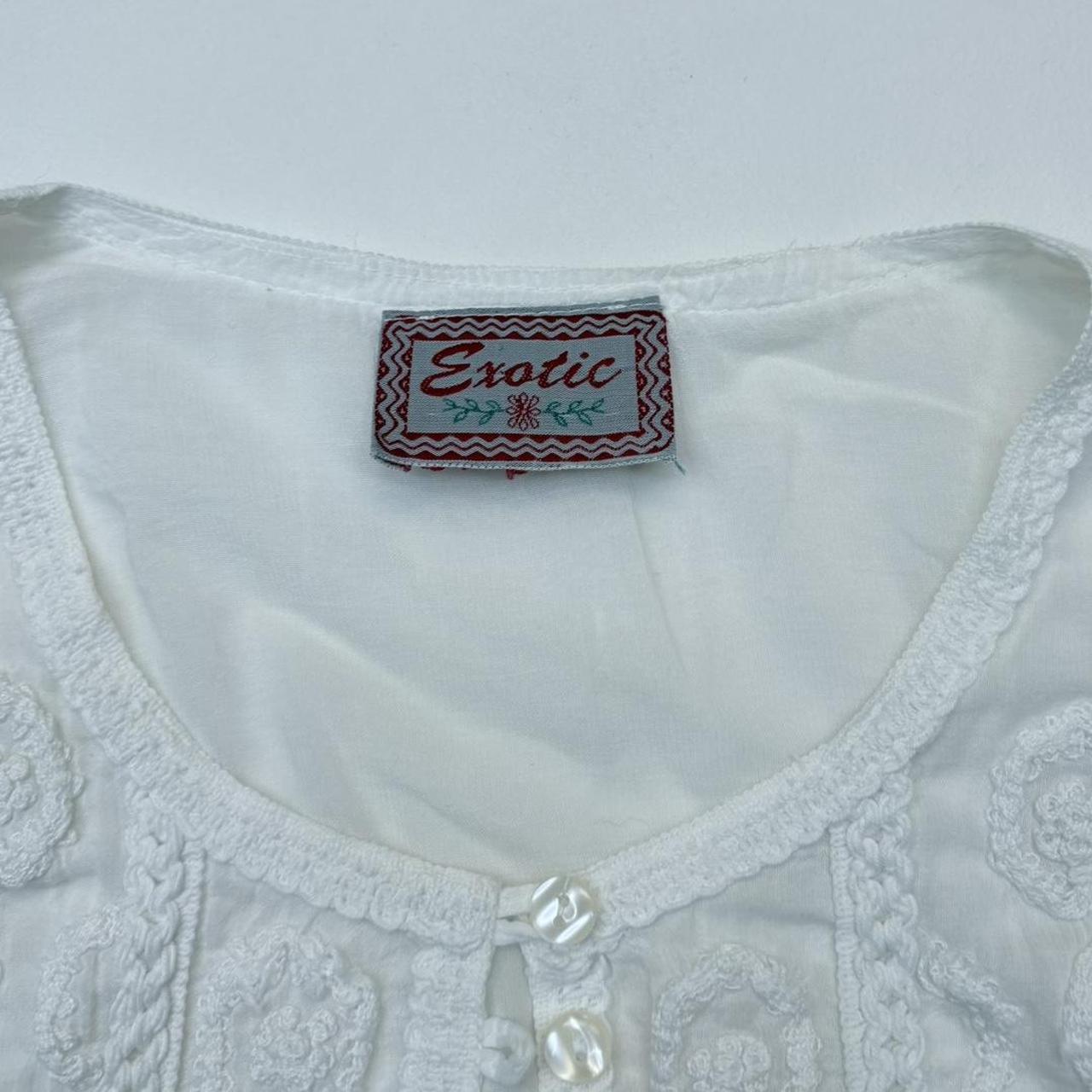 Sheer white embroidered cropped button shirt