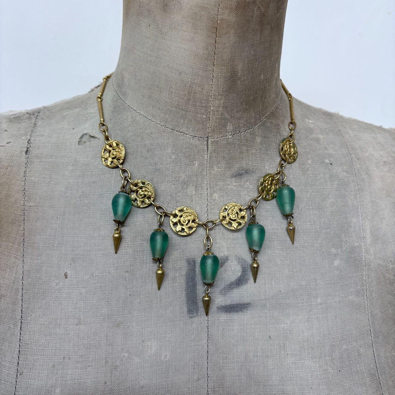 Gold boho engraved necklace
