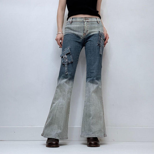 Distressed grunge flared cargo jeans