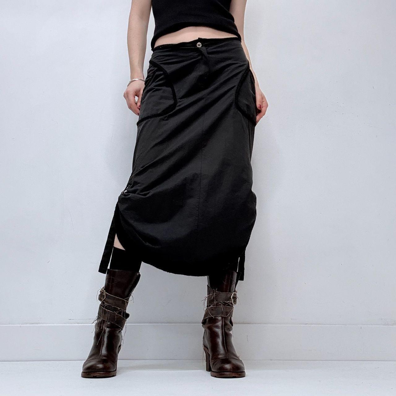 Black cinch grunge midi skirt