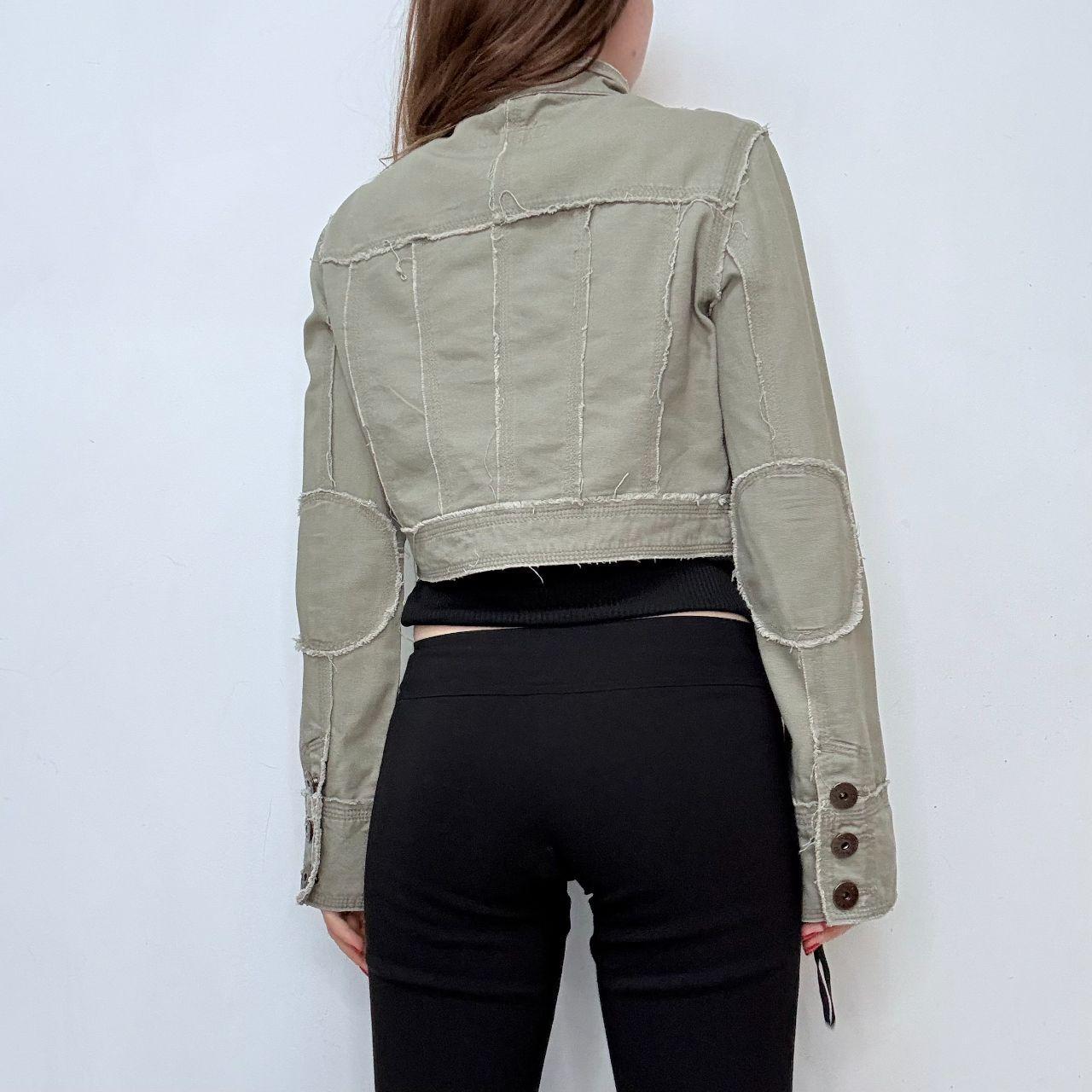 Khaki cropped button-up utility jacket