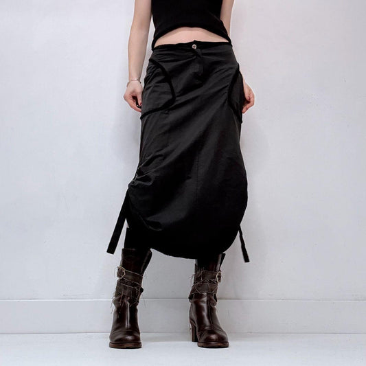 Black cinch grunge midi skirt
