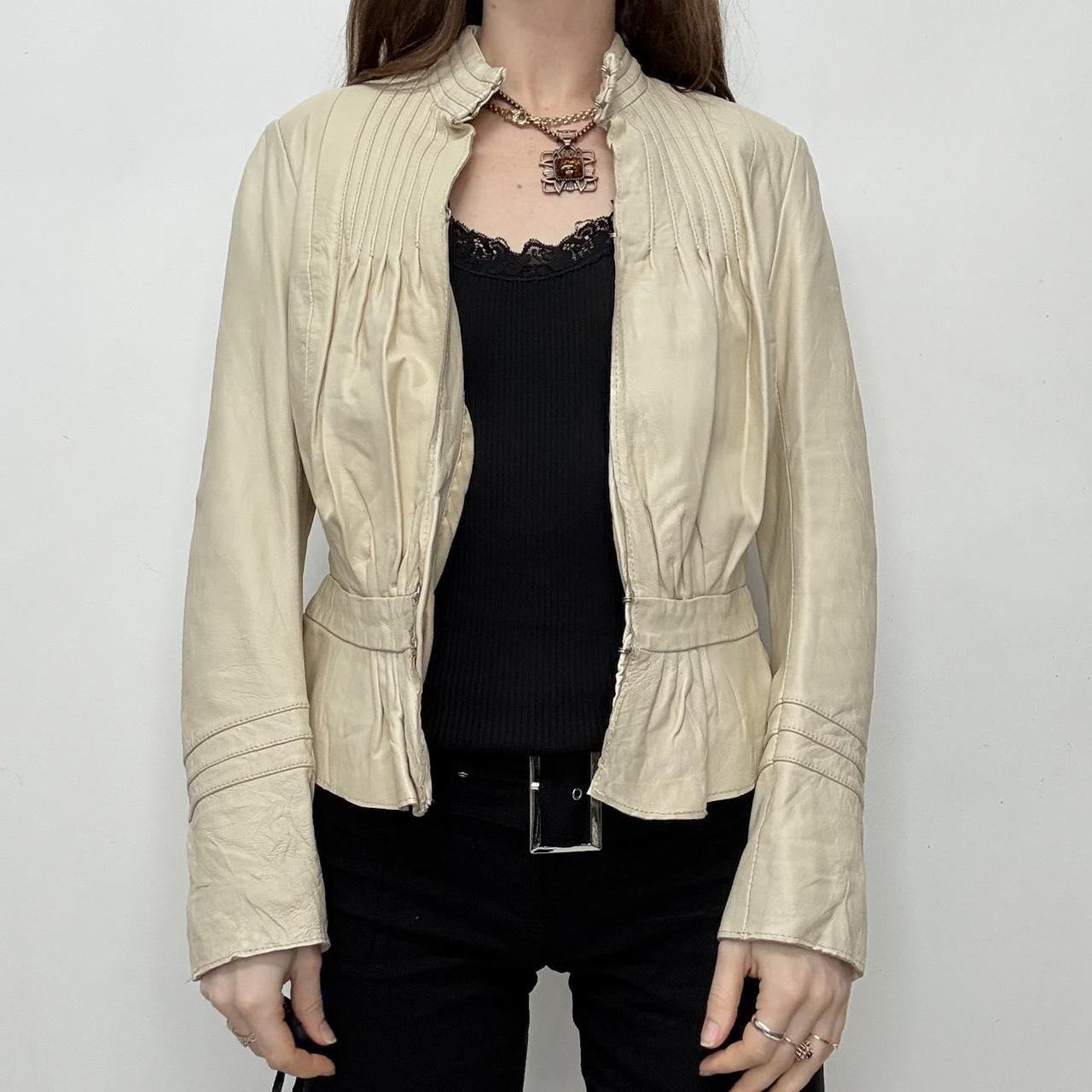 Cream pleated gathered jacket