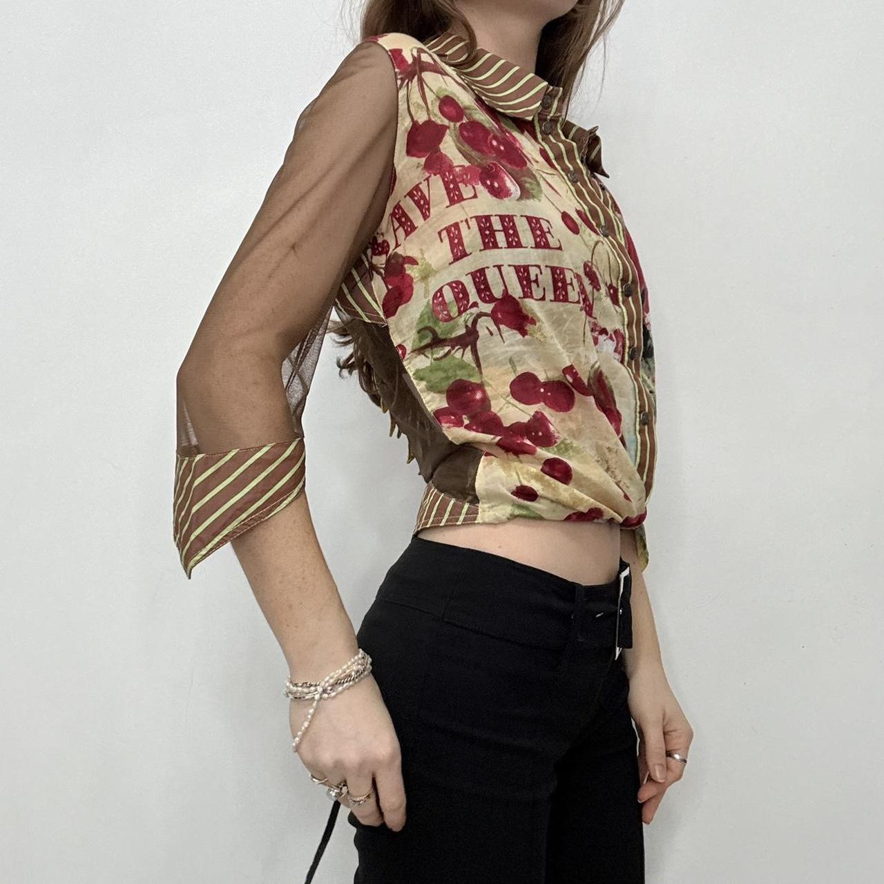 Save the Queen graphic mesh flared shirt