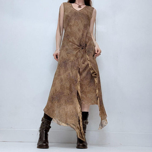Asymmetric layered tie waist cargo dress