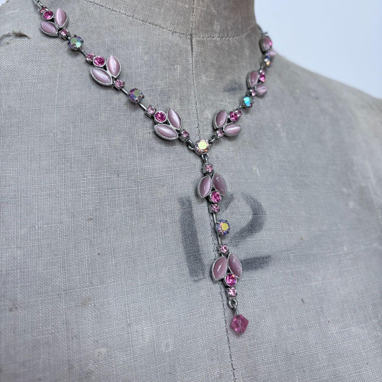 Pink flower fairy gem necklace