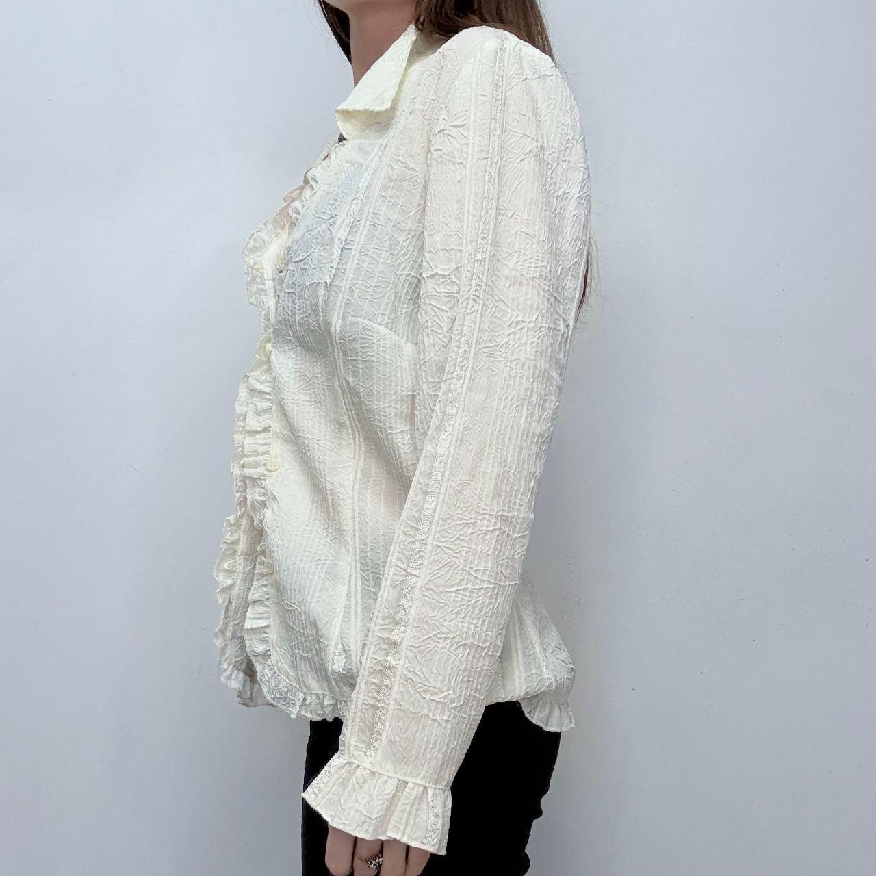 Cream crinkle pinstripe lace shirt