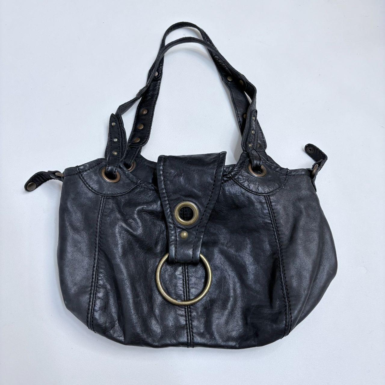Black leather studded slouchy bag