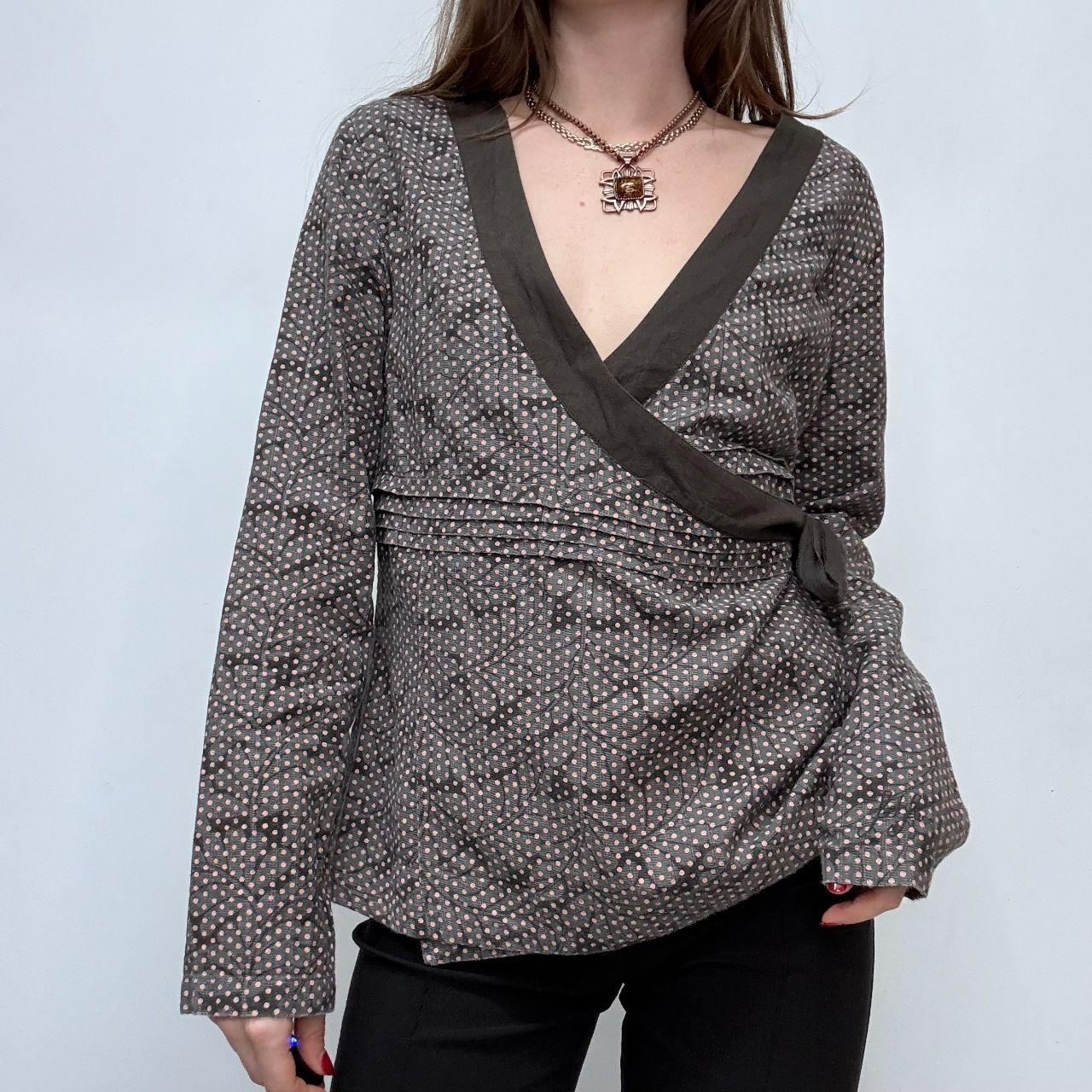 Polkadot wrap asymmetric shirt
