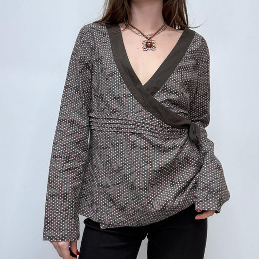Polkadot wrap asymmetric shirt