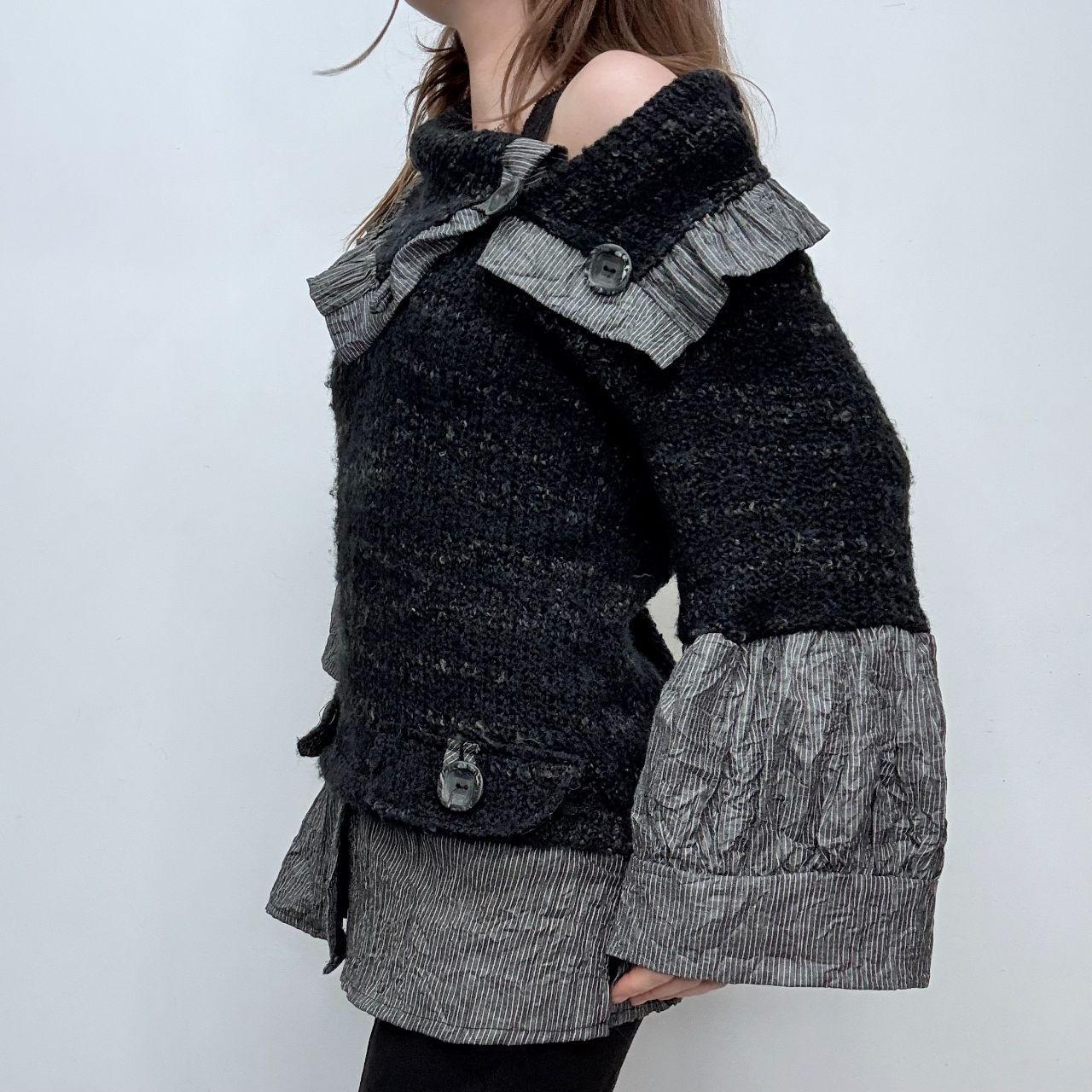 Black pinstripe flared puff slouchy shirt
