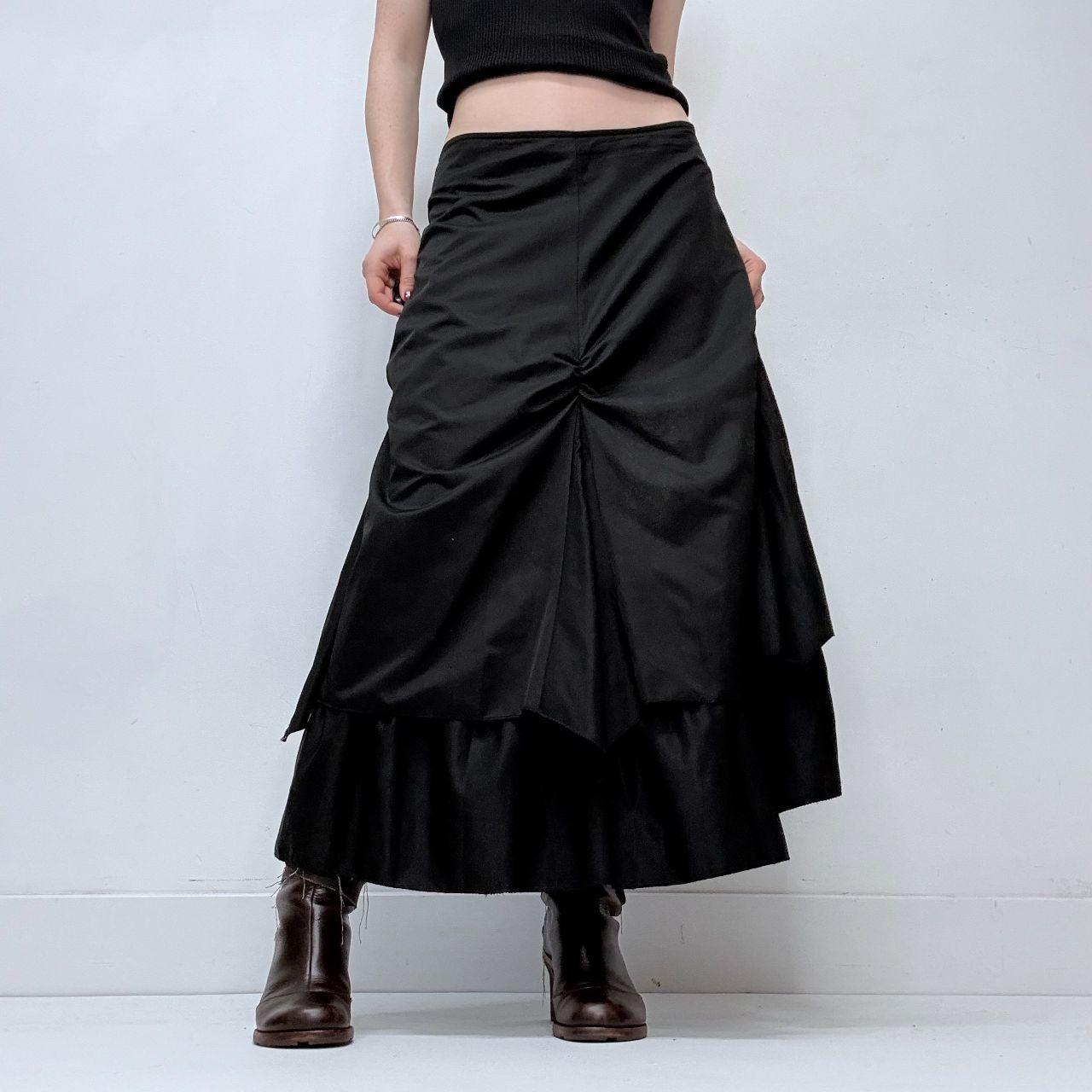 Black gathered pleated maxi skirt