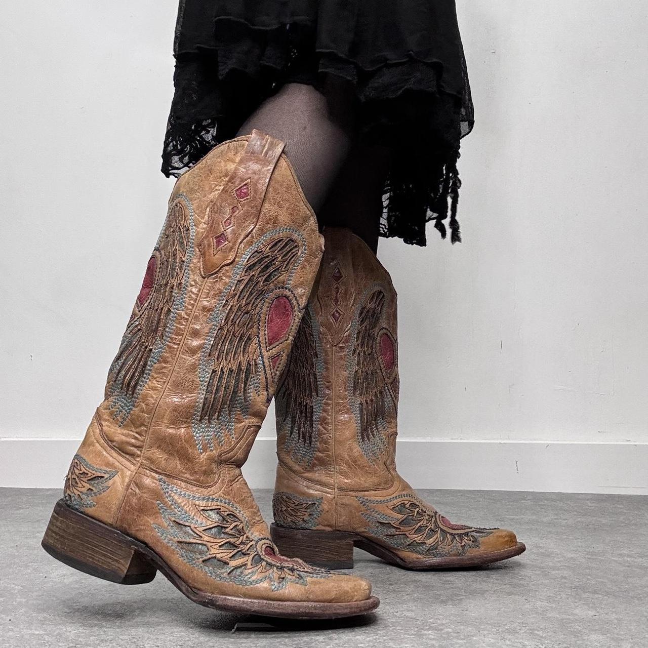 Tan leather cowboy boots