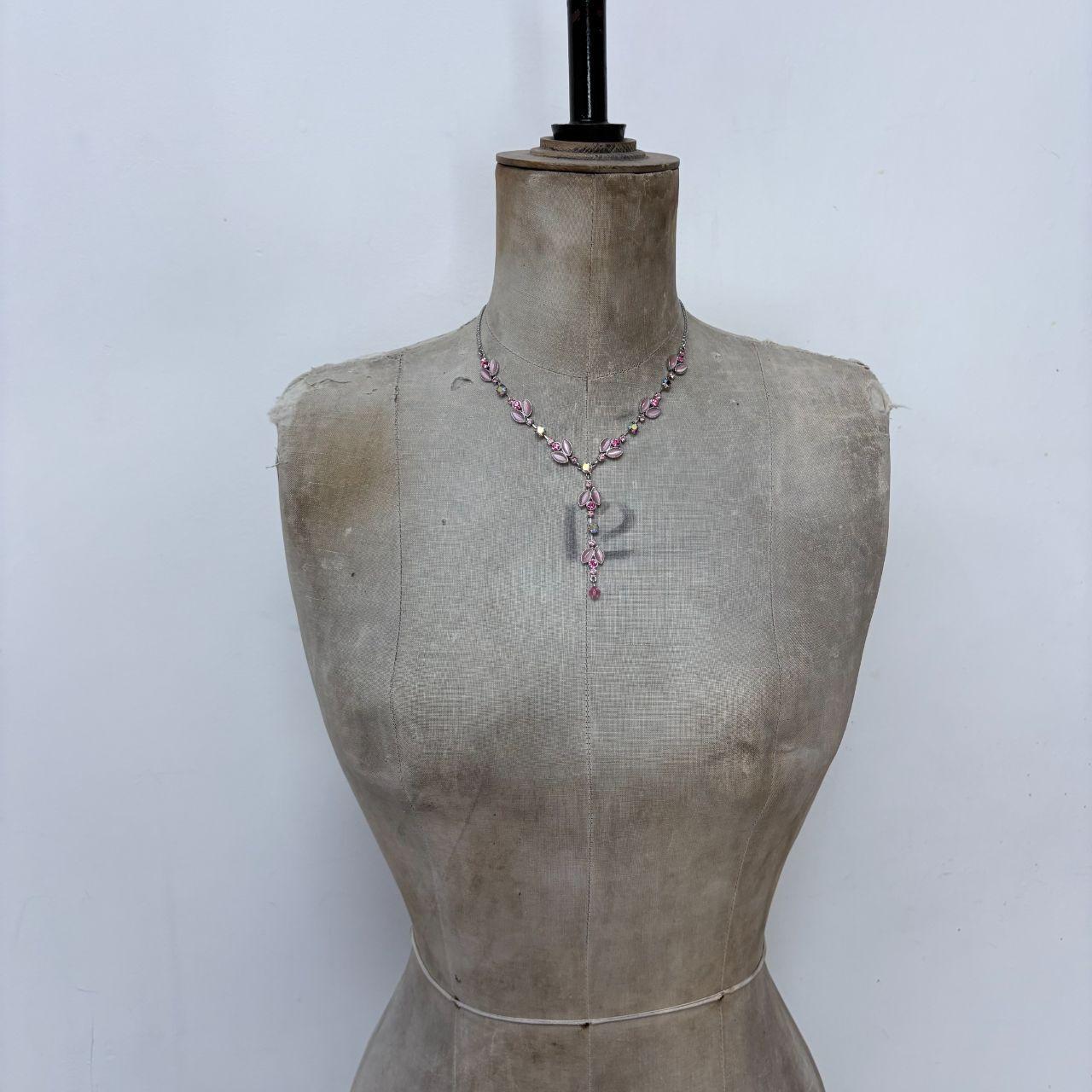 Pink flower fairy gem necklace