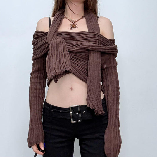 Slouchy brown ribbed knit cardigan