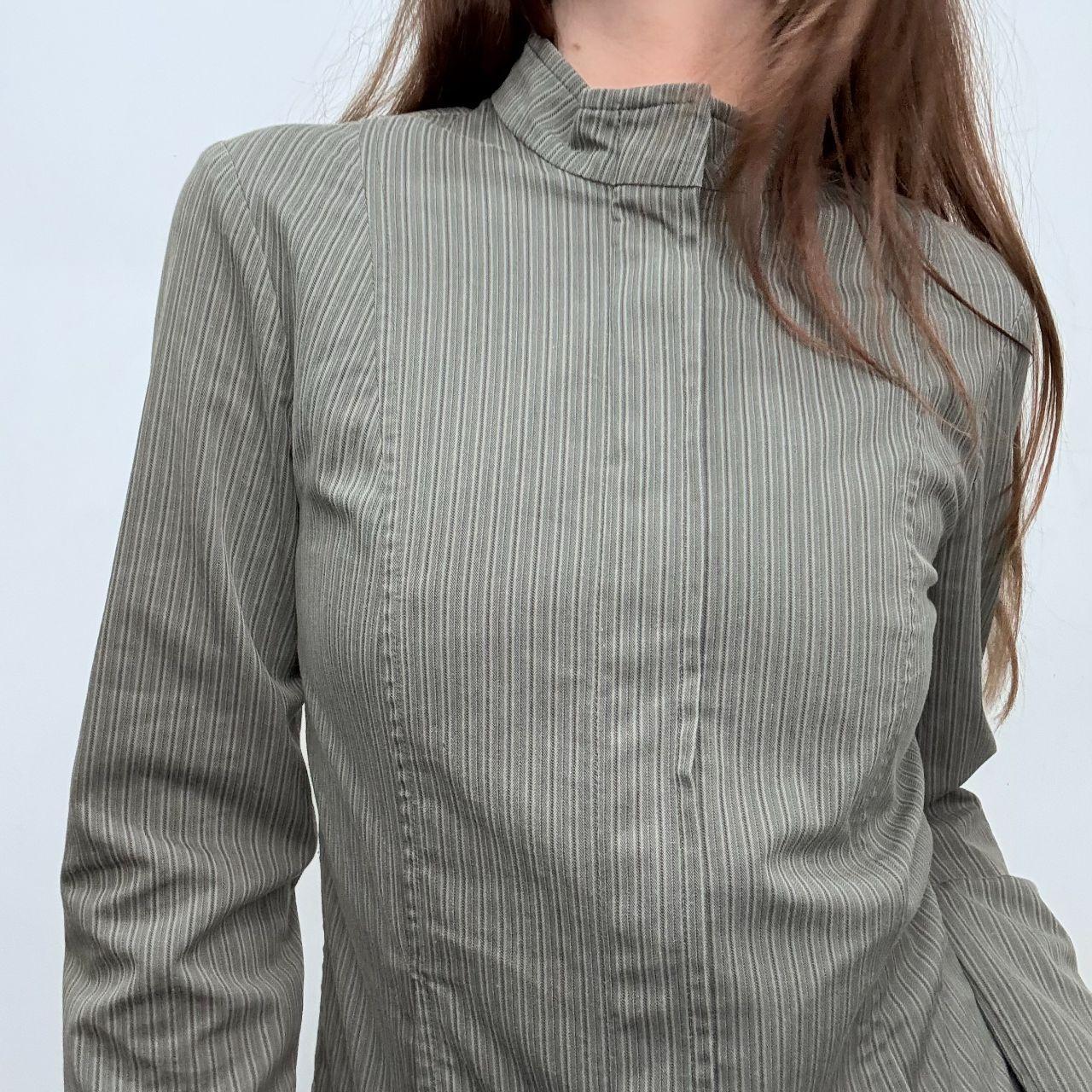 Fitted pinstripe belted jacket