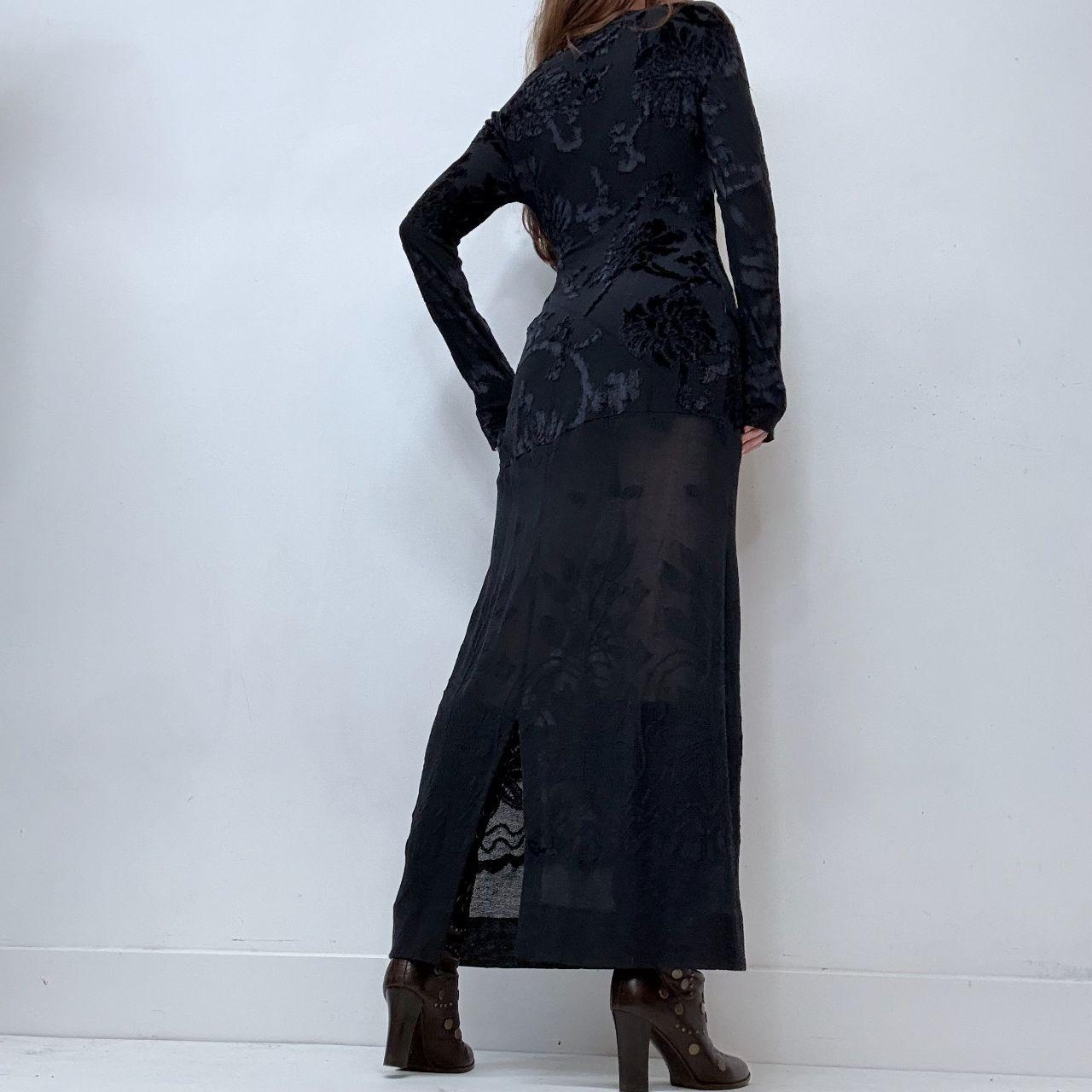 Sheer black embossed long sleeve dress