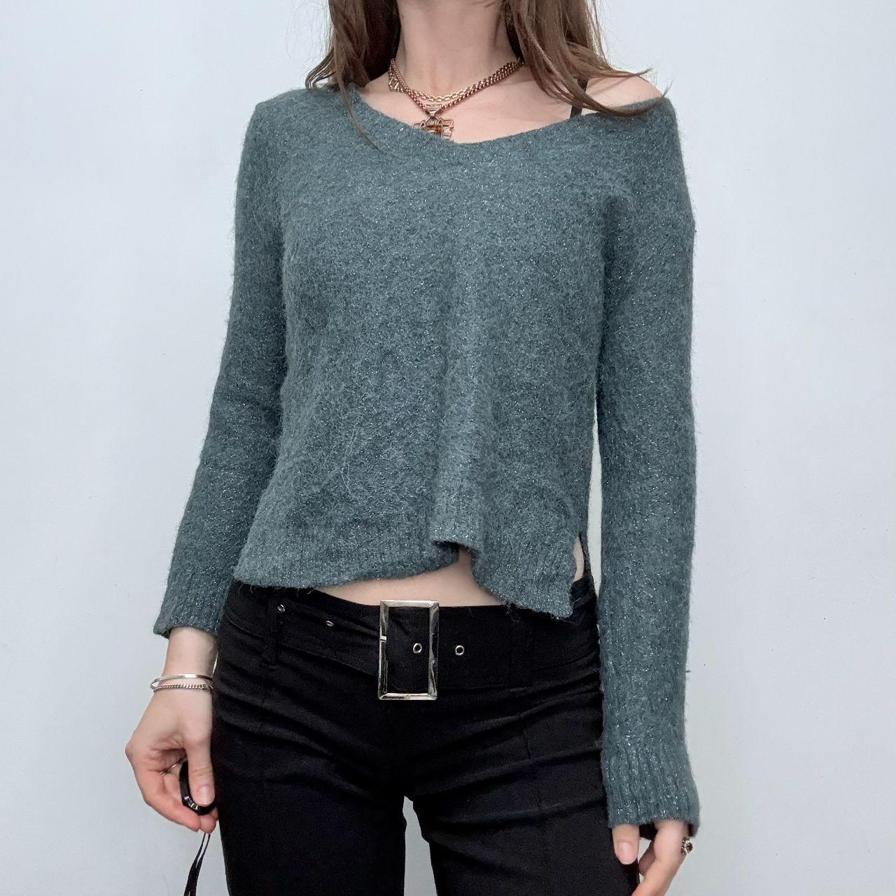 Sparkly slash neck mohair knit jumper